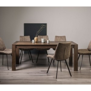 Bentley Designs Turin Dark Oak 6-10 Seater Dining Table With 8  Fontana Tan Faux Suede Fabric Chairs