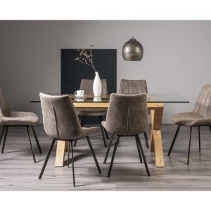 Bentley Designs Turin Clear Tempered Glass 6 Seater Dining Table With 6 Fontana Grey Velvet Fabric Chairs