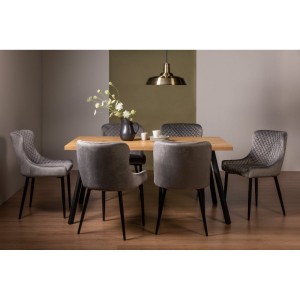 Bentley Designs Ramsay Rustic Oak Effect Melamine 6 Seater Dining Table with 6 Cezanne Grey Velvet Fabric Chairs