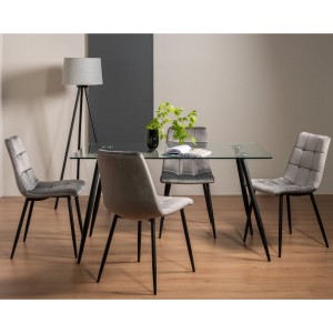 Bentley Designs Martini 6 Seater Dining Table With 6 Mondrian Grey Velvet Fabric chairs