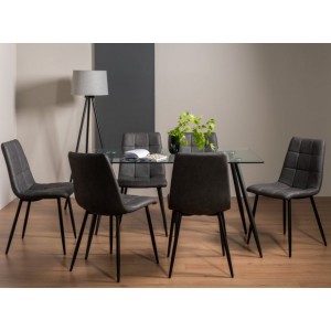 Bentley Designs Martini 6 Seater Dining Table with 6 Mondrian dark Grey Faux Leather Chairs