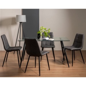 Bentley Designs Martini 6 Seater Dining Table With 4 Mondrian Dark Grey Faux Leather Chairs
