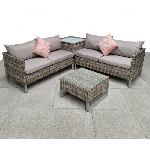 Signature Weave Garden Furniture Lucy Grey Corner sofa with Storage Box Table