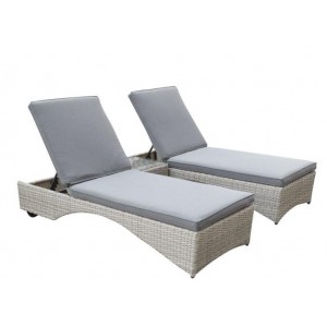 Signature Weave Savannah Brown Pair of Sunbeds with drinks table