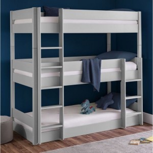Julian Bowen Furniture Trio Grey Triple Single 3ft Bunk Bed With Comfy Roll Mattress