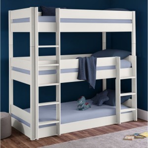 Julian Bowen Furniture Trio Surf White Triple Single 3ft Bunk Bed With Comfy Roll Mattress