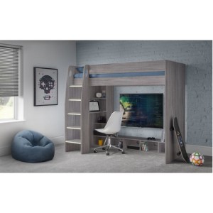 Julian Bowen Furniture Nebula Grey and Oak Gaming Bed with Desk