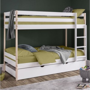 Julian Bowen Furniture Nova White and Pine Single 3ft Bunk Bed with 3 Premier Mattress and Trundle