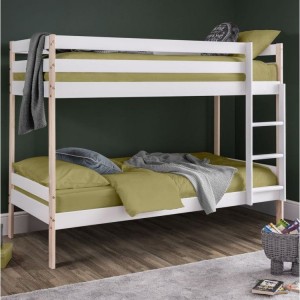 Julian Bowen Furniture Nova White and Pine Single 3ft Bunk Bed with 2 Comfy Roll Mattress