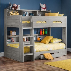 Julian Bowen Furniture Orion Grey Oak Bunk Bed with Drawers with premier Mattress