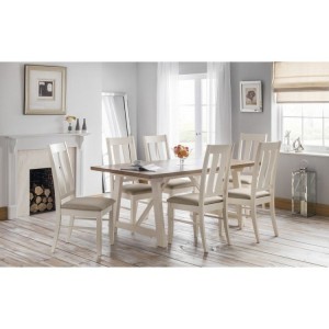 Julian Bowen Pembroke Oak Top Dining Table with 4 Ivory Slat Dining Chair