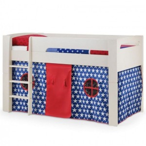 Julian Bowen Furniture Pluto Stone White 3ft Midsleeper Bed with Shelves and Blue Star Tent