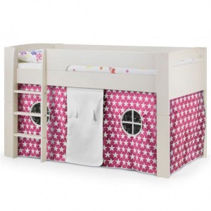 Julian Bowen Furniture Pluto Stone White 3ft Midsleeper Bed and Pink Star Tent with Cabin Bed Mattress