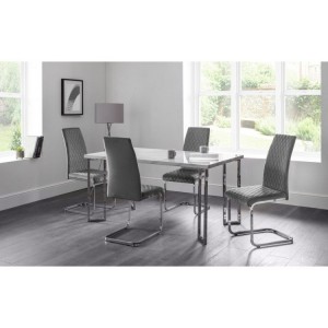 Julian Bowen Furniture Positano White Dining Table With 4 Calabria Grey Velvet Chairs
