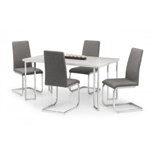 Julian Bowen Furniture Positano White Dining Table With 6 Roma Cantilever Slate Grey Dining Chair