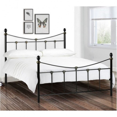 Julian Bowen Furniture Rebecca Satin Black and Antique Gold Double 4ft6 Bed with Deluxe Semi Orthopaedic Mattress