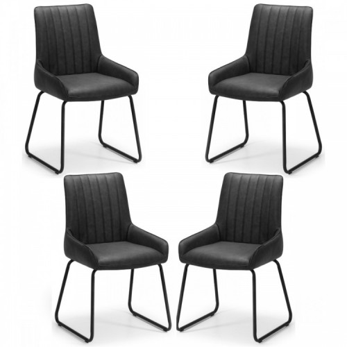 Julian Bowen Furniture Set of 4 Soho Black Faux Leather Dining Chair