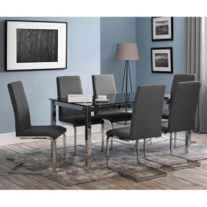 Julian Bowen Furniture Tempo Chrome and Glass Top Dining Table and 6 Roma Cantilever Slate Grey Dining Chair
