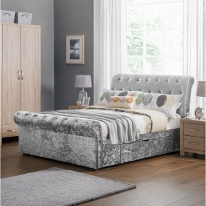 Julian Bowen Furniture Verona Silver Fabric Double 4ft6 Bed with Drawers and Capsule Elite Pocket Mattress