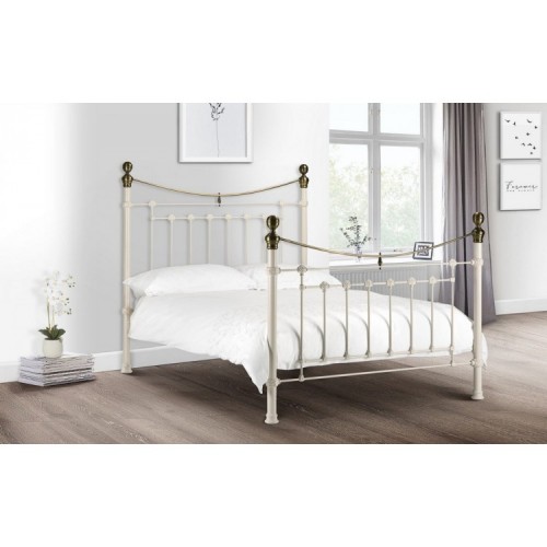 Julian Bowen Furniture Victoria Stone White 4ft6 Double Bed With Premier Mattress