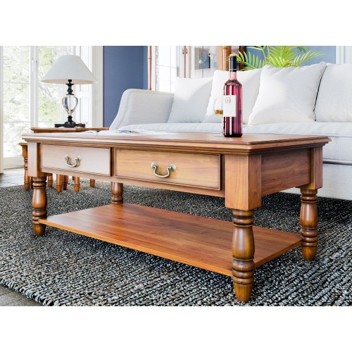 La Reine Mahogany Living Room Furniture Light Brown Coffee Table with Drawers