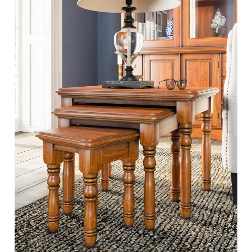 La Reine Mahogany Furniture Light Brown Nest of Three Tables