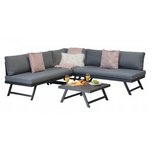 Signature Weave Garden Furniture Kimmie Black Corner Sofa Set with Adjustable Head Rest