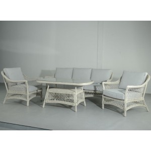 Signature Weave Garden Furniture Rose Soft White Wicker Five Seat Sofa Set