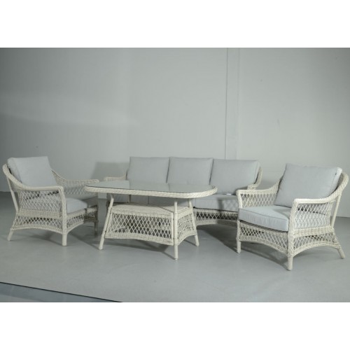 Signature Weave Garden Furniture Rose Soft White Wicker Five Seat Sofa Set
