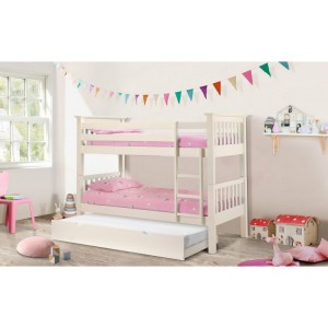 Julian Bowen Furniture Barcelona Stone White Bunk Bed with Stopover Underbed and 3 Platinum Mattress Set