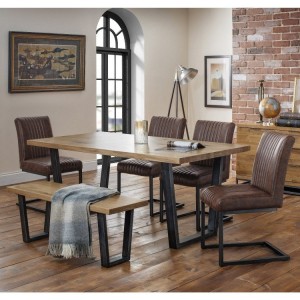 Julian Bowen Furniture Brooklyn Dining Table and 4 Brooklyn Chairs with Upholstered Brooklyn Bench