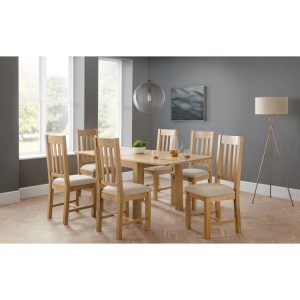 Julian Bowen Furniture Astoria Flip Top Dining Table Set with 6 Hereford Taupe Linen Fabric Dining Chairs