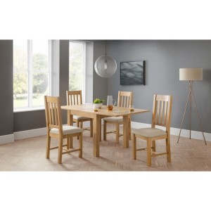 Julian Bowen Furniture Astoria Flip Top Dining Table Set with 4 Hereford Taupe Linen Fabric Dining Chairs