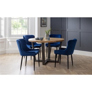 Julian Bowen Furniture Brooklyn Round Dining Table and 4 Luxe Blue Chairs