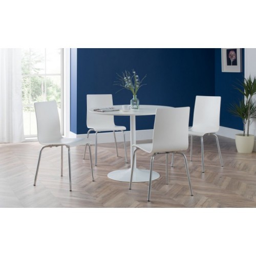 Julian Bowen Furniture Blanco Round White Table With 4 Mandy White Chairs