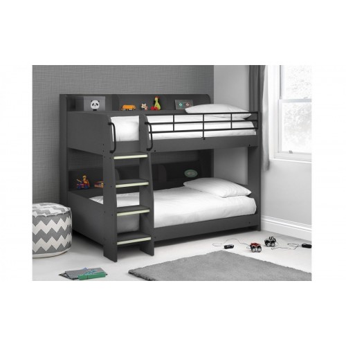 Julian Bowen Furniture Domino Anthracite Bunk Bed With 2 Capsule Memory Roll-up Mattress