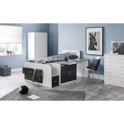 Julian Bowen Furniture Cookie Charcoal Grey Cabin Bed with Deluxe Semi orthopaedic Mattress