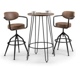 Julian Bowen Furniture Dalston Metal Round Bar Table with 2 Barbican Stools