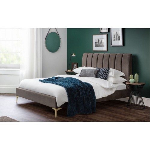 Julian Bowen Furniture Deco Fabric Scalloped Velvet Double 4ft Bed with Capsule Elite Pocket Mattress