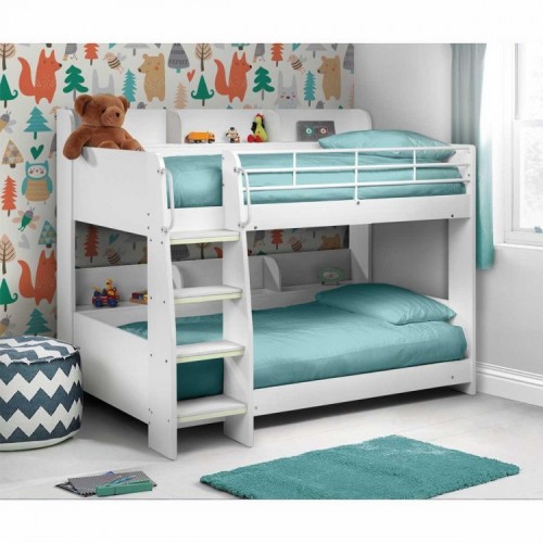Julian Bowen Furniture Domino White Bunk Bed With 2 Capsule Memory Roll-up Mattress