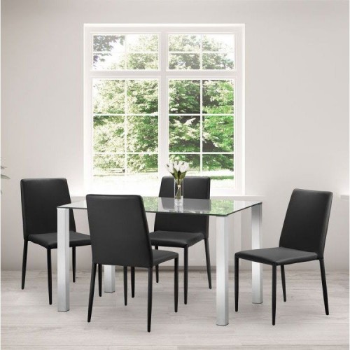 Julian Bowen Furniture Enzo Glass Top Compact Dining Table with 4 Jazz Black Chair