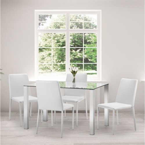 Julian Bowen Furniture Enzo Glass Top Compact Dining Table with 4 Jazz White Chair