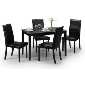 Julian Bowen Furnitrure Hudson Black Dining Table with 4 Hudson Black Dining Chairs