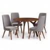 Julian Bowen Huxley Walnut Round Table with 4 Huxley Dusk Grey Chenille Dining Chairs
