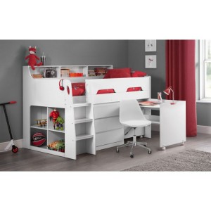 Julian Bowen Furniture Jupiter White Midsleeper 3ft Bed with Drawers and Premier Mattress