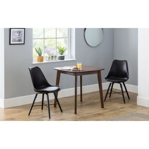 Julian Bowen Furniture Lennox Walnut Square Dining Table and 2 Kari Black Faux Leather Dining Chair