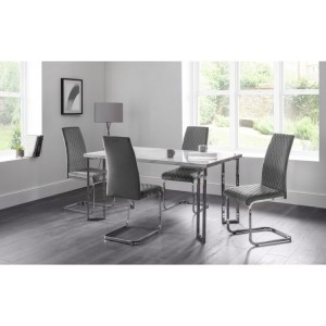 Julian Bowen Painted Furniture Manhattan White Dining Table with 4 calabria velvet Grey chairs