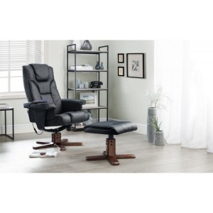 Julian Bowen Furniture Malmo Black Faux Leather Massage Recliner and Footstool Set
