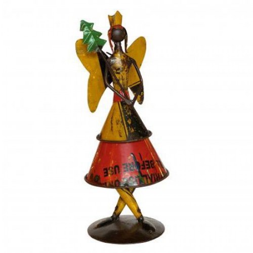 Recycled Iron Multicolour Angel With Christmas Tree