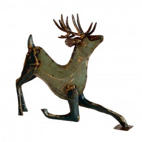 Recycled Iron Green Chrisrtmas Bowing Deer